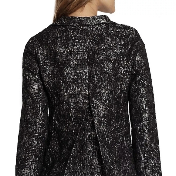 Eileen Fisher Metallic Open Front Blazer Jacket Black Silver Wool Blend XL - Picture 2 of 14